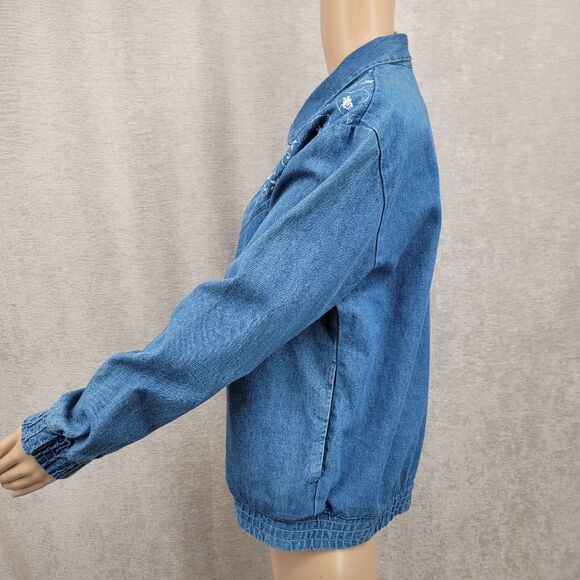 Teddi Vintage Blue Denim Chambray Jean Jacket White Floral Embroidery Western - Picture 4 of 15